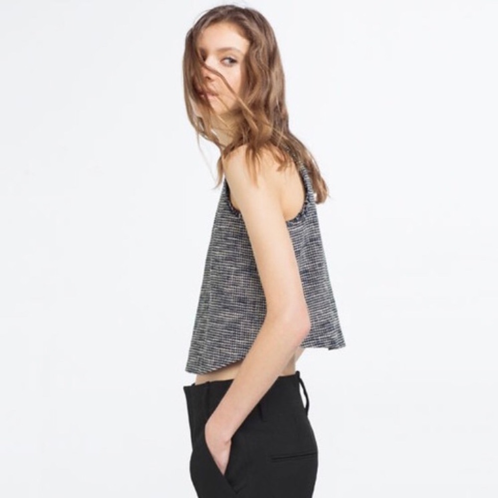 Zara Blue/White Tweed Cropped Top